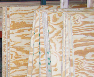 Rows of plywood sheets