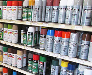 Shelves of spray paint