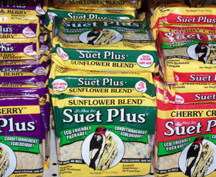 Stacked bags of bird seed 